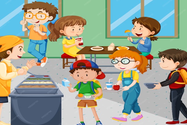 bimbi che pranzano alla mensa scolastica